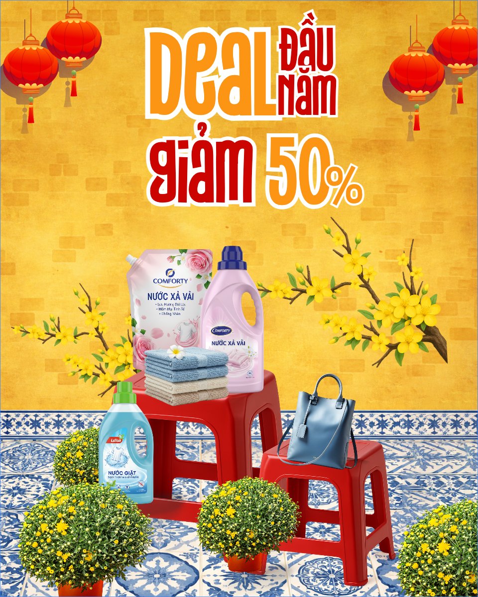 Mẫu Bài post MXH dọc Deal đầu năm giảm 50% — LayerPic
