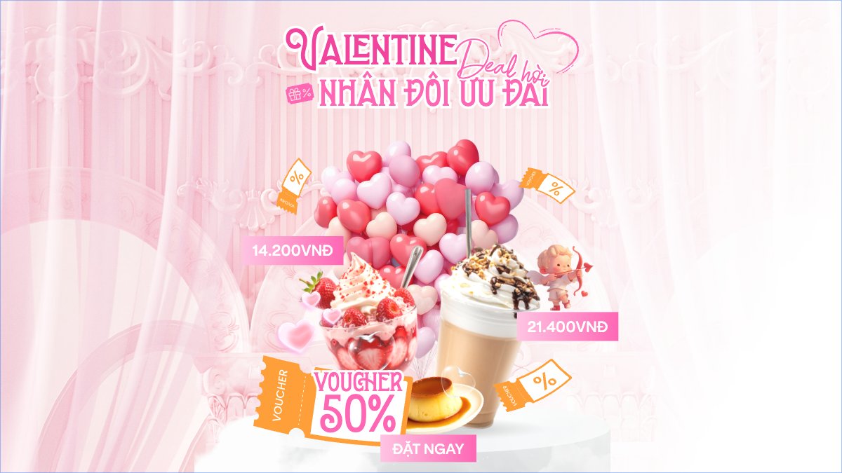 Mẫu Bài post MXH (16:9) Valentine deal hời nhân đôi ưu đãi — LayerPic