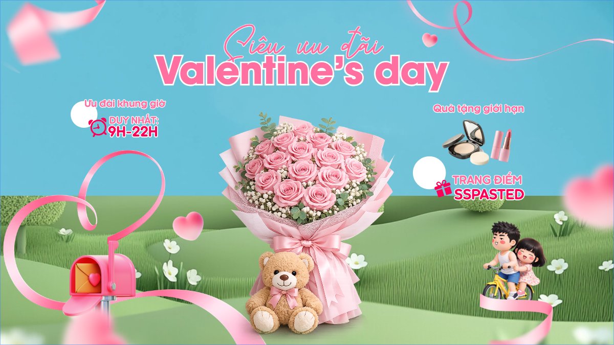 Mẫu Bài post MXH (16:9) Siêu ưu đãi valentine's day — LayerPic