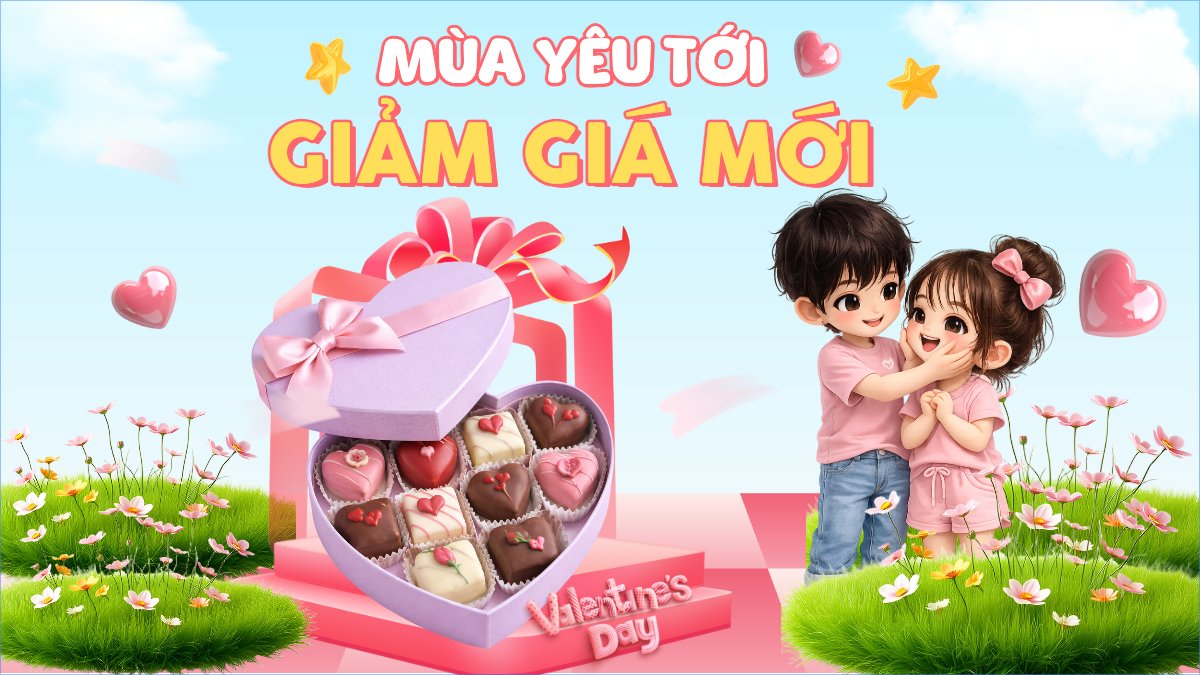 Mẫu Bài post MXH (16:9) Mùa yêu tới giảm giá mới — LayerPic