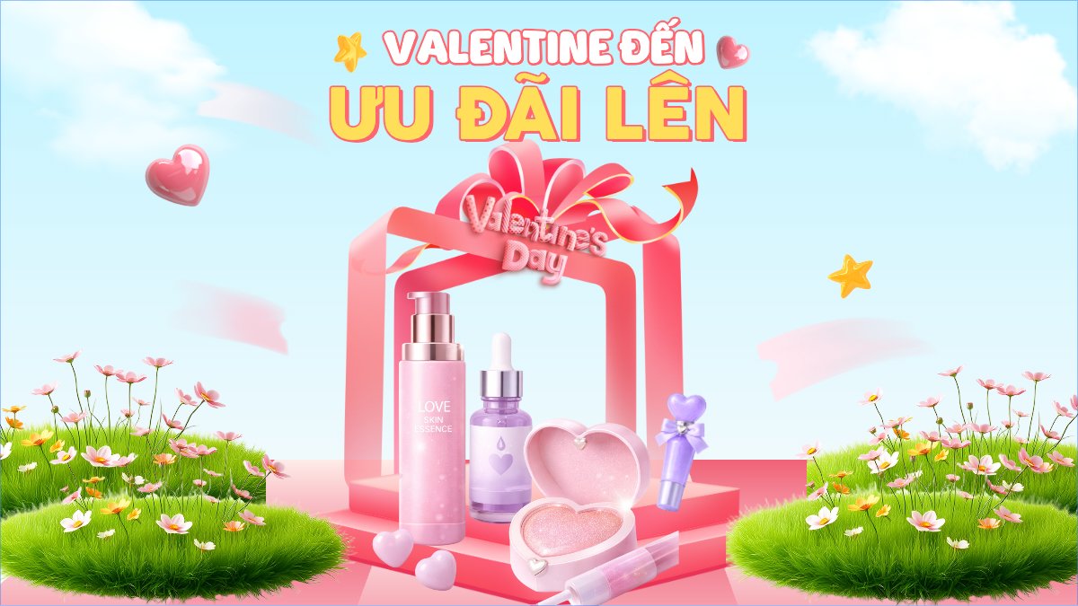 Mẫu Bài post MXH (16:9) Valentine đến ưu đãi lên — LayerPic