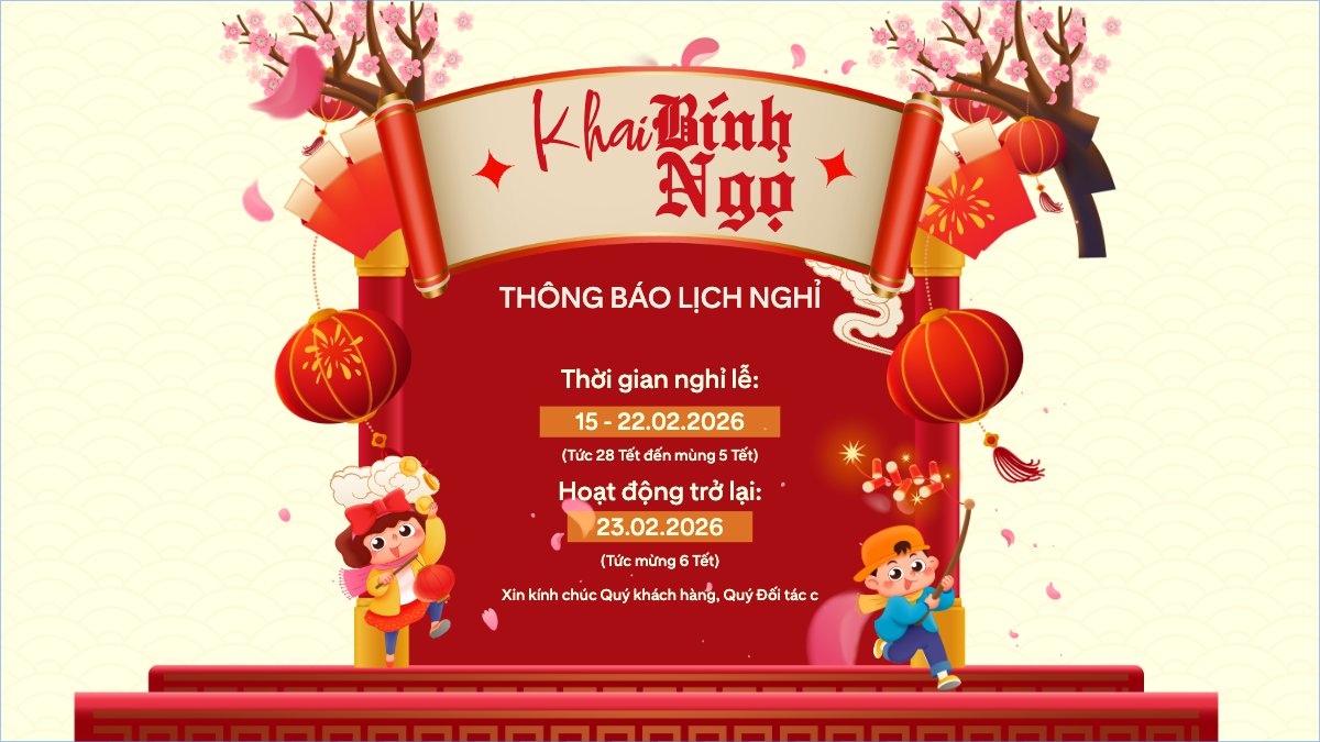 Mẫu Bài post MXH (16:9) Thông báo lịch nghỉ tết nguyên đán Bính Ngọ 2026 — LayerPic