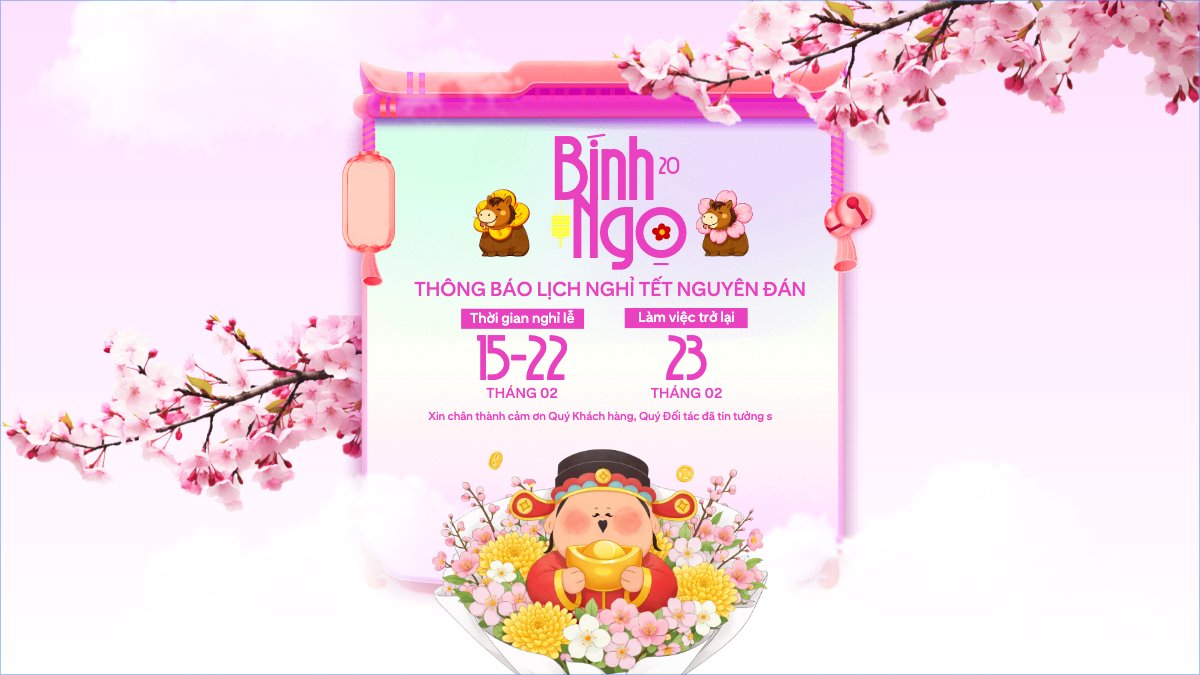 Mẫu Bài post MXH (16:9) Thông báo lịch nghỉ tết nguyên đán Bính Ngọ 2026 — LayerPic