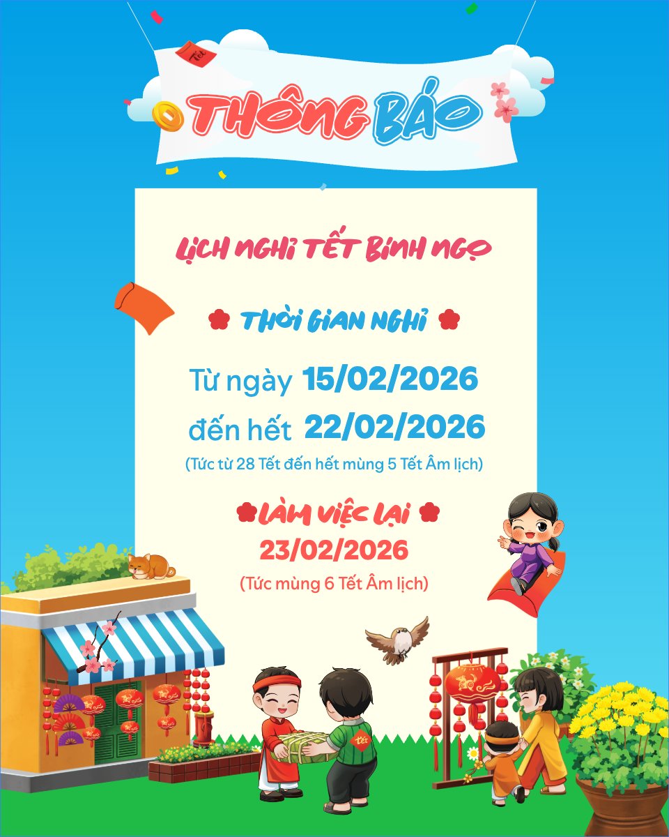 Thông báo lịch nghỉ tết nguyên đán Bính Ngọ 2026