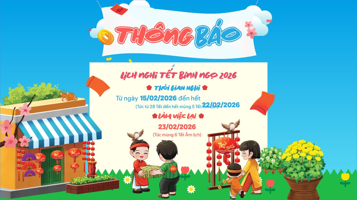 Mẫu Bài post MXH (16:9) Thông báo lịch nghỉ tết nguyên đán Bính Ngọ 2026 — LayerPic