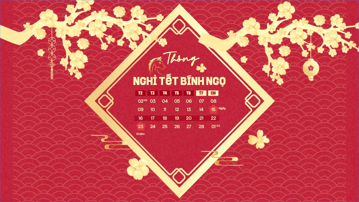 Mẫu Bài post MXH (16:9) Thông báo lịch nghỉ tết nguyên đán Bính Ngọ 2026 — LayerPic