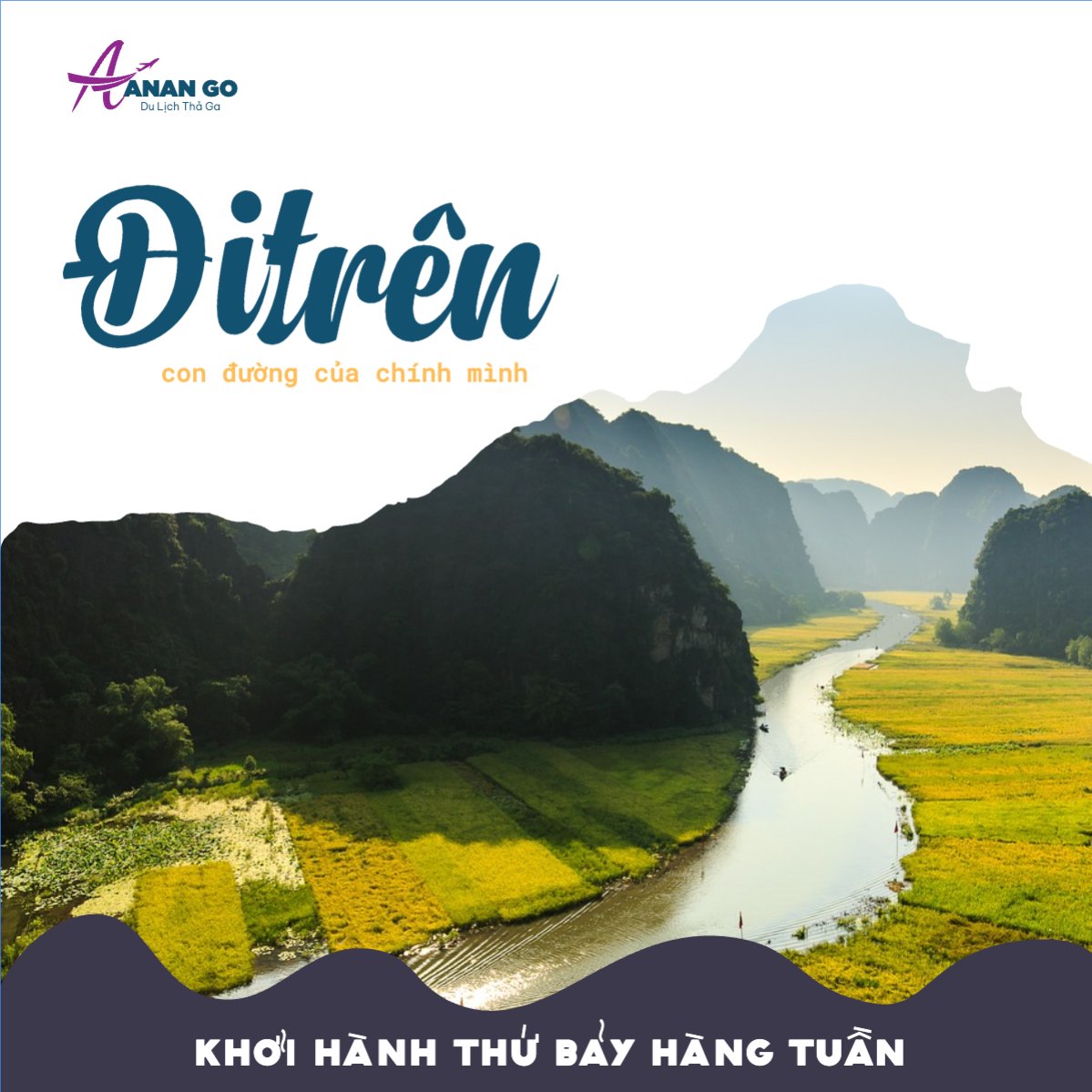 Mẫu Bài post MXH vuông Du lịch, travel, tourism, trải nghiệm, khám phá — LayerPic