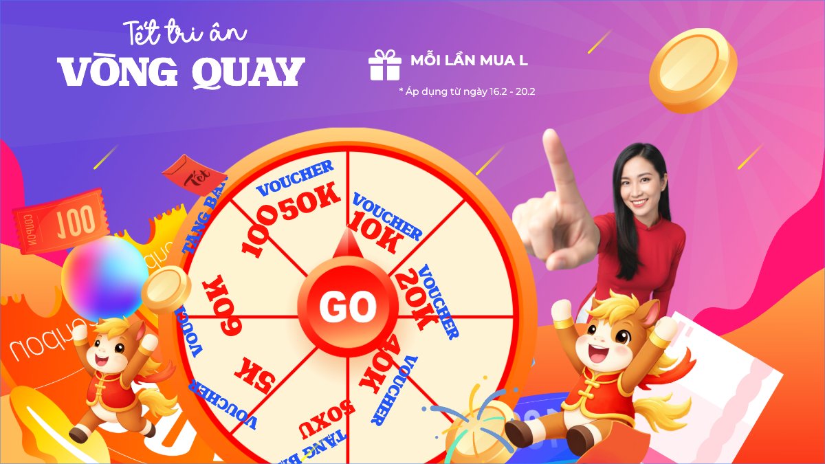 Mẫu Bài post MXH (16:9) Tết tri ân vòng quay may mắn — LayerPic