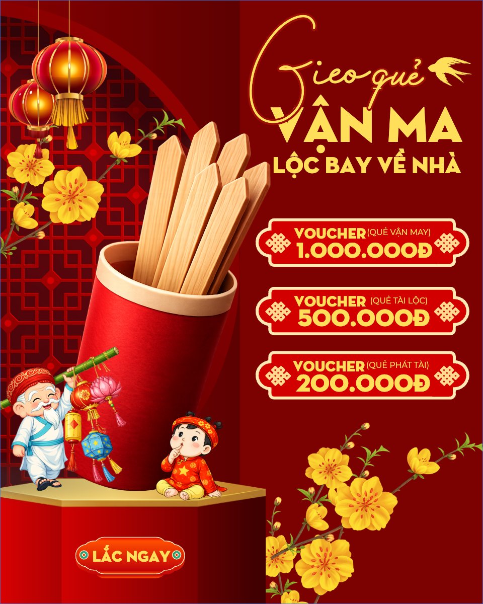 Mẫu Bài post MXH dọc Gieo quẻ vận may lộc bay về nhà — LayerPic