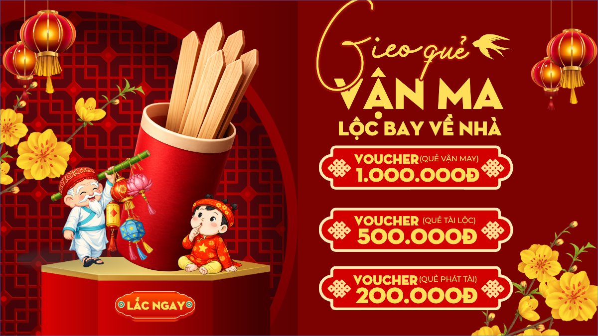 Mẫu Bài post MXH (16:9) Gieo quẻ vận may lộc bay về nhà — LayerPic