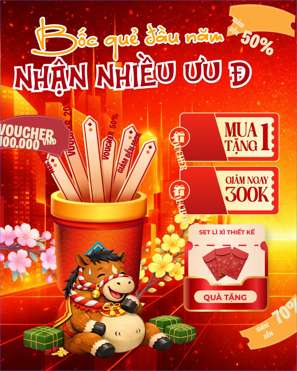 Mẫu Bài post MXH dọc Bốc quẻ đầu năm nhận nhiêu ưu đãi — LayerPic
