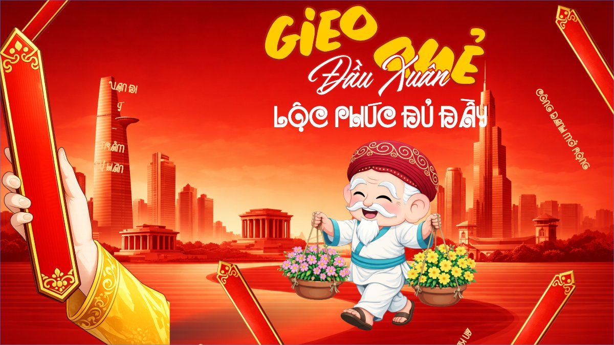 Mẫu Bài post MXH (16:9) Gieo quẻ đầu xuân lộc phúc đủ đầy — LayerPic