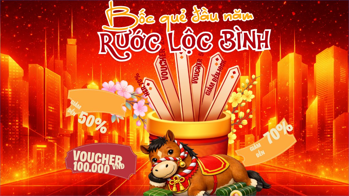 Mẫu Bài post MXH (16:9) Bốc quẻ đầu năm rước lộc bình an — LayerPic