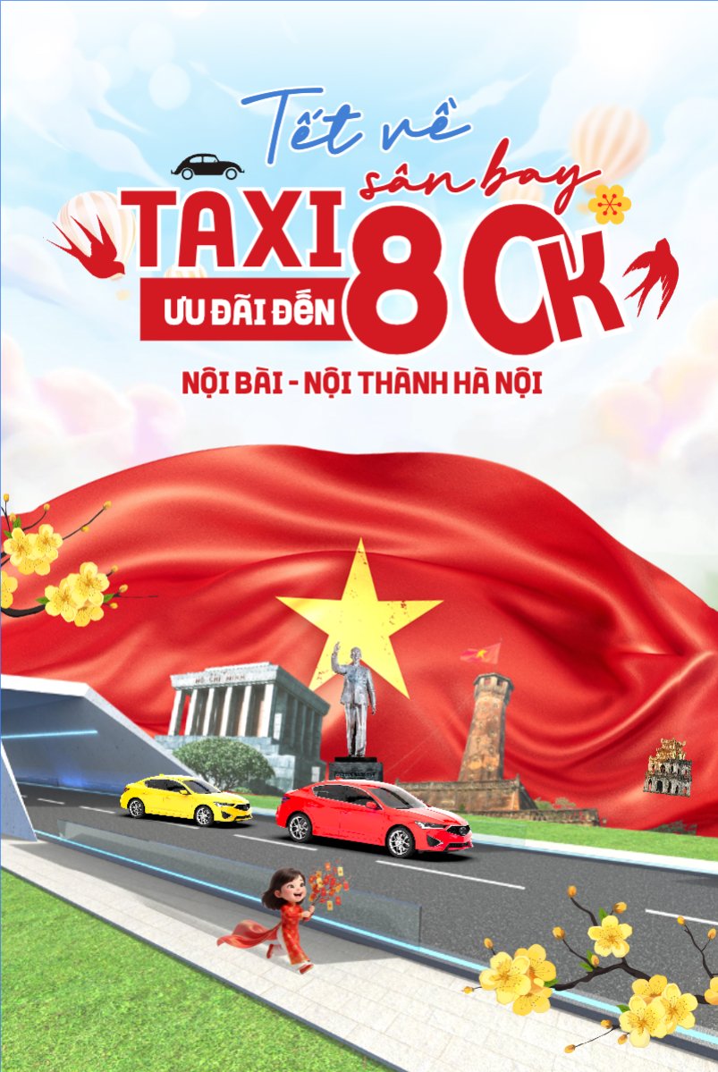 Mẫu Bài post MXH dọc Tết về taxi sân bay ưu đãi đến 80k — LayerPic