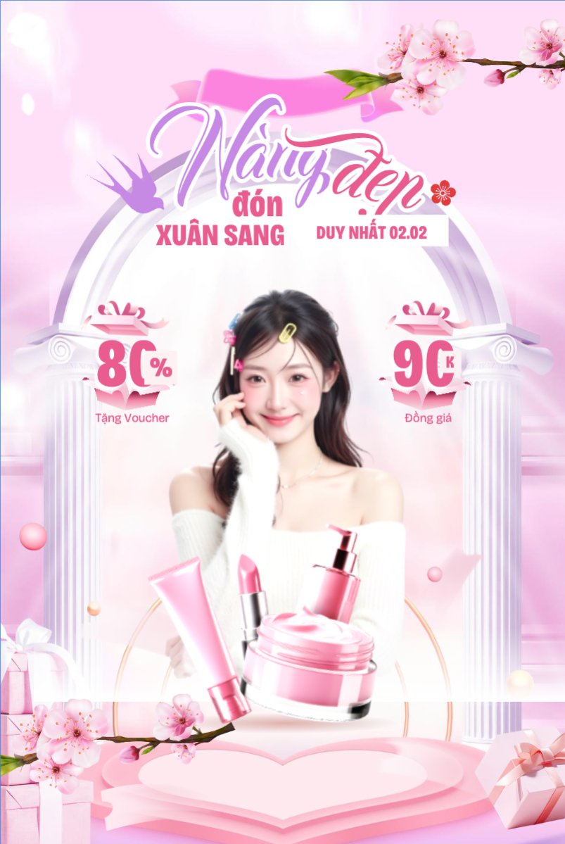 Mẫu Bài post MXH dọc Nàng đẹp đón xuân sang duy nhất 02.02 — LayerPic
