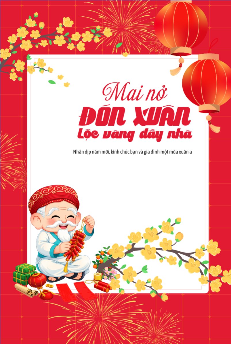 Mẫu Bài post MXH dọc Mai nở đón xuân lộc vàng đầy nhà — LayerPic