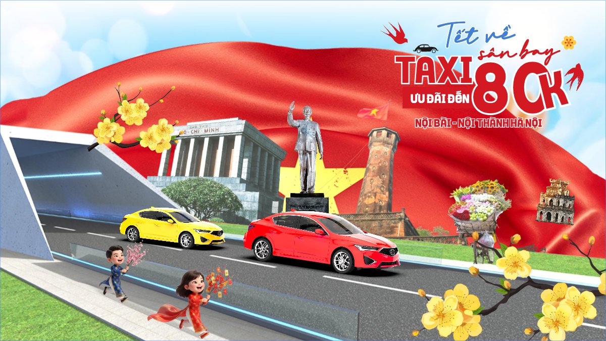 Mẫu Bài post MXH (16:9) Tết về taxi sân bay ưu đãi đến 80k — LayerPic