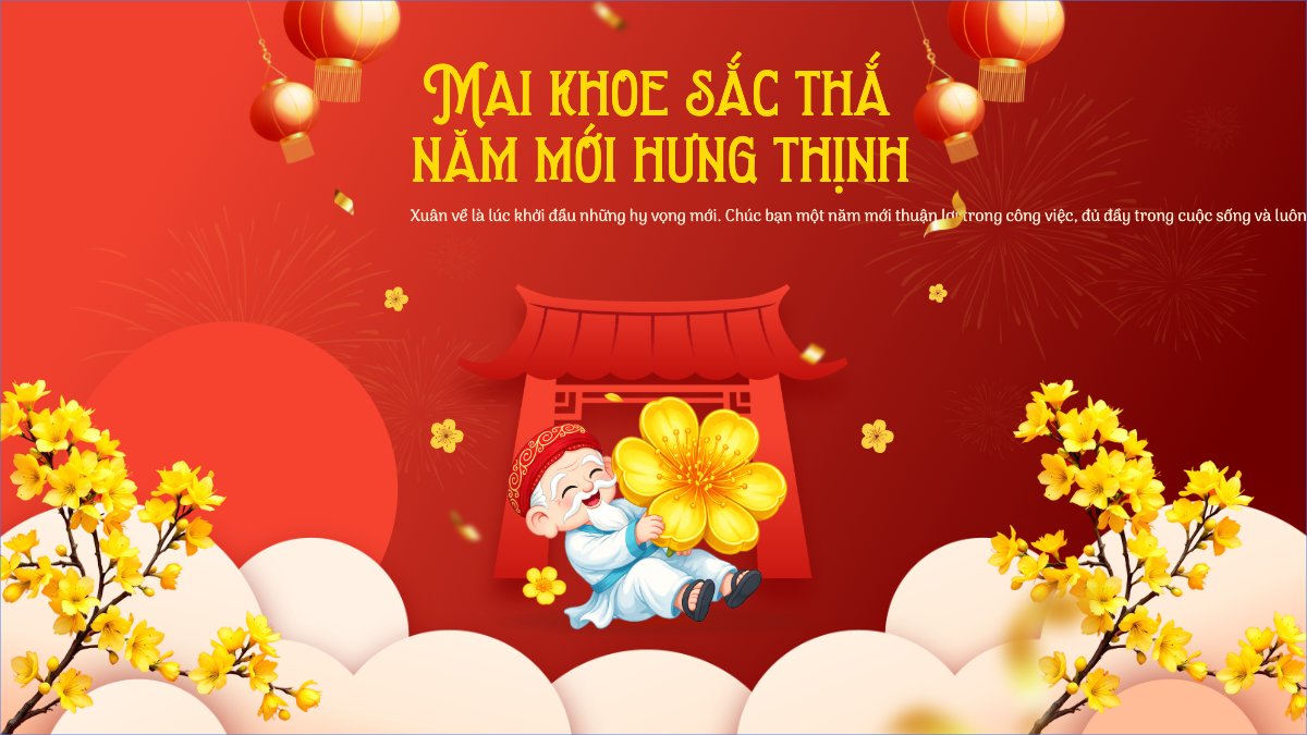 Mẫu Bài post MXH (16:9) Mai khoe sắc thắm năm mới hưng thịnh — LayerPic