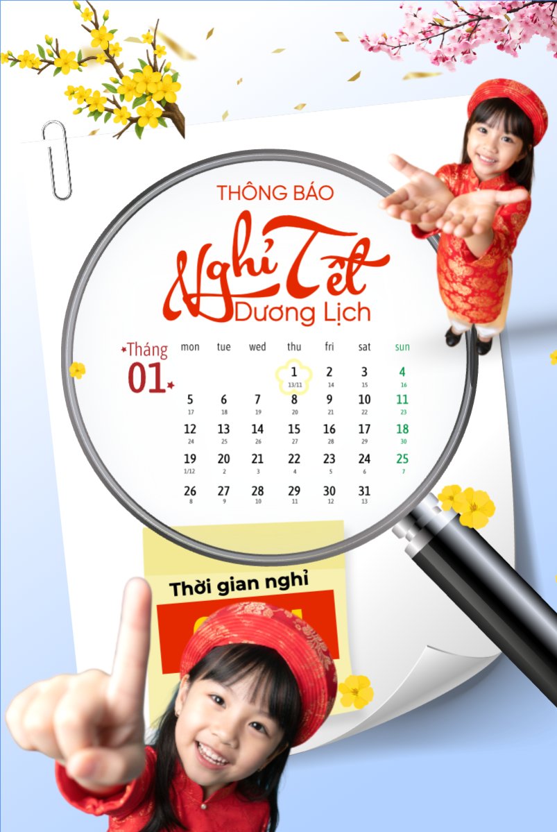 Mẫu Bài post MXH dọc Thông báo nghỉ tết dương lịch — LayerPic