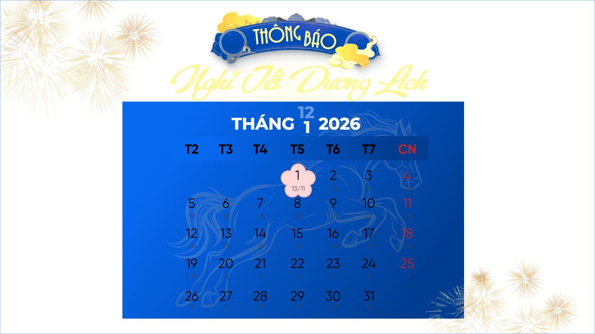 Mẫu Bài post MXH (16:9) Thông báo nghỉ tết dương lịch — LayerPic