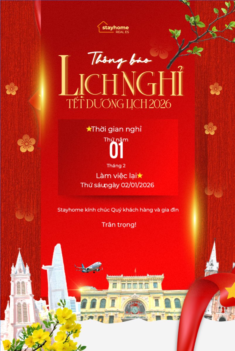 Mẫu Bài post MXH dọc Thông báo lịch nghỉ Tết dương lịch 2026 — LayerPic
