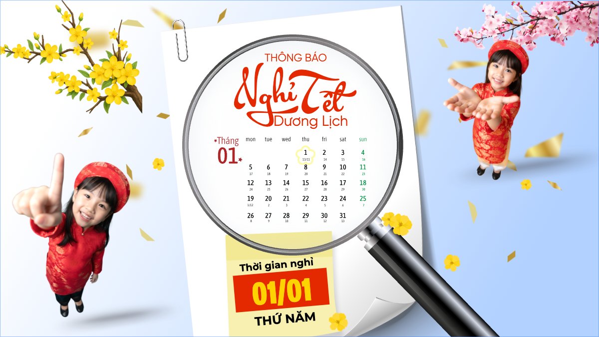 Mẫu Bài post MXH (16:9) Thông báo nghỉ tết dương lịch — LayerPic