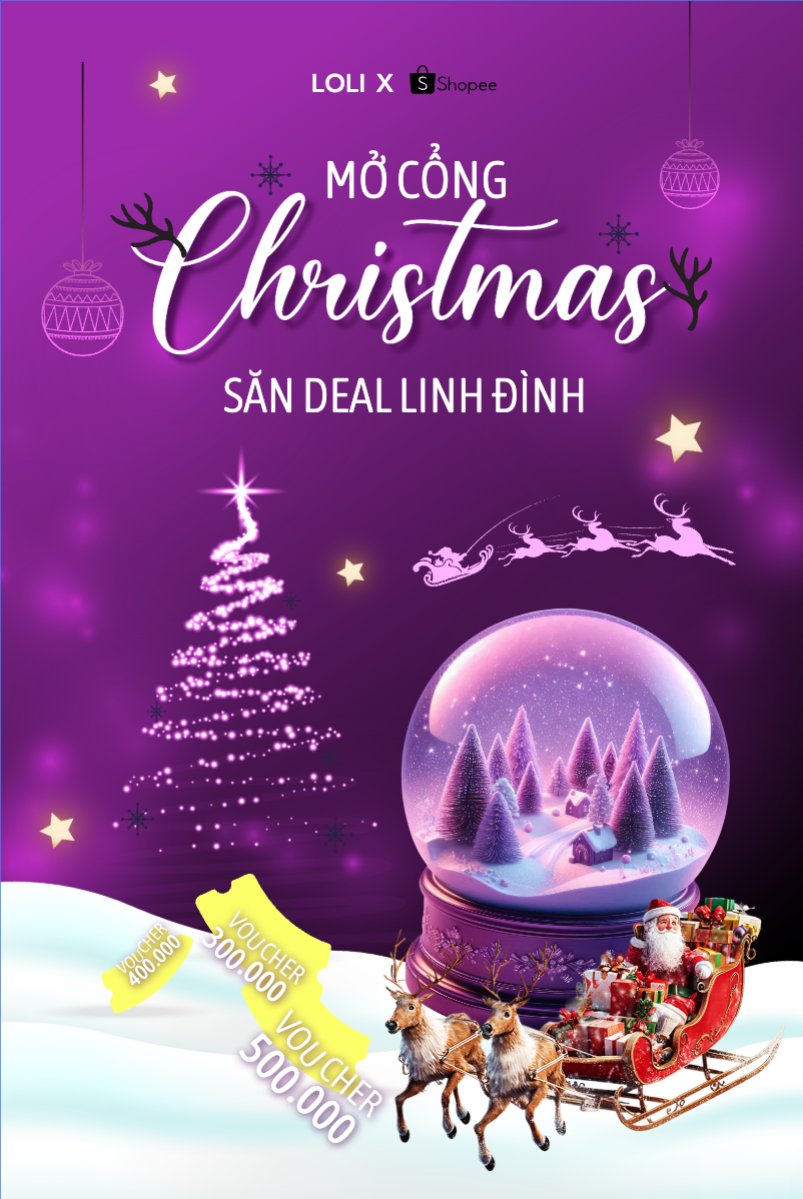 Mẫu Bài post MXH dọc Mở cổng Christmas săn deal linh đình — LayerPic