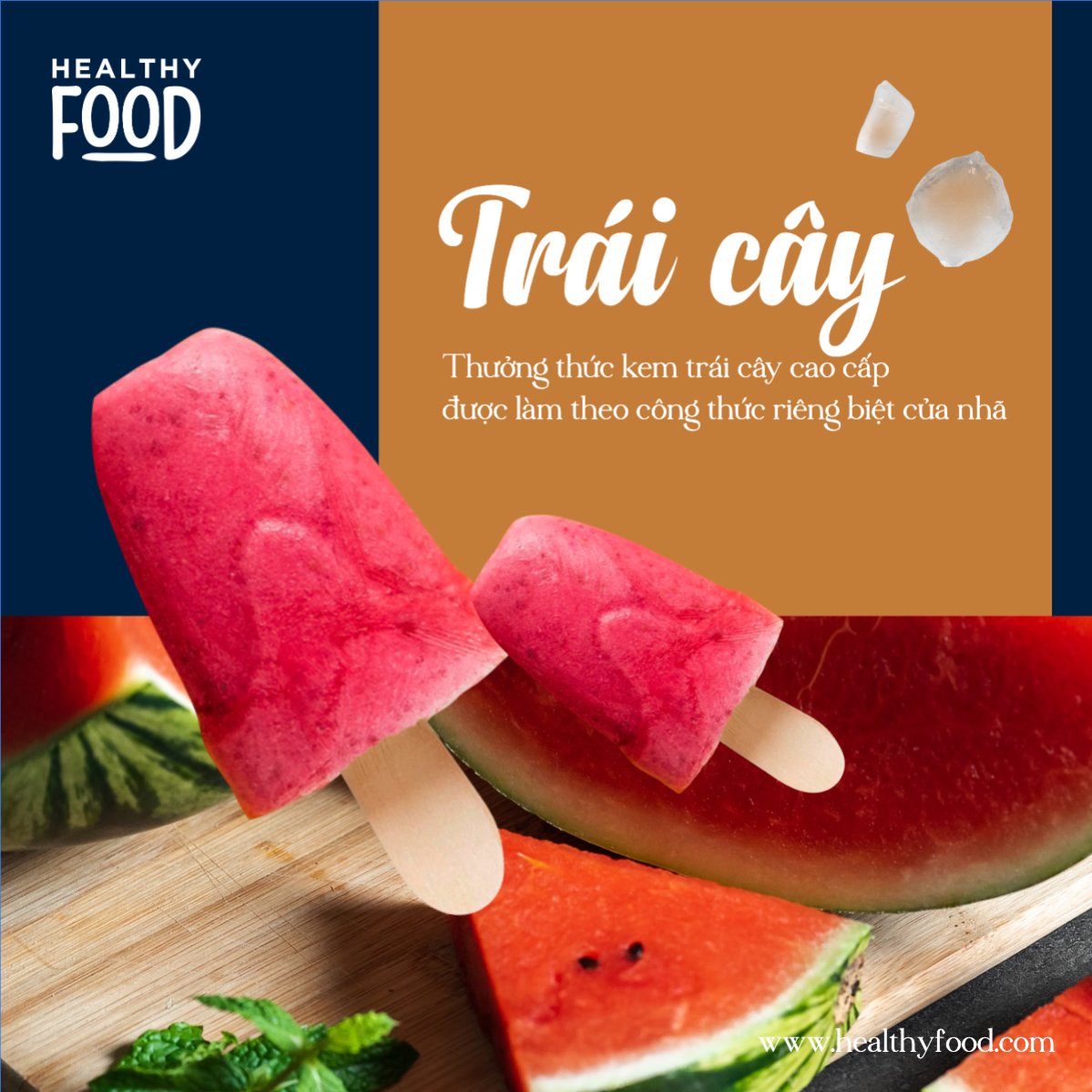 Mẫu Bài post MXH vuông Kem, ice-cream,nước uống, juice, giải khát, F&B, drink — LayerPic