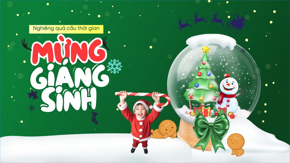 Mẫu Bài post MXH (16:9) Nghiêng quả cầu thời gian mừng giáng sinh — LayerPic