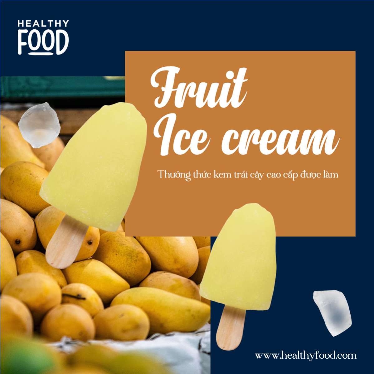 Mẫu Bài post MXH vuông Kem, ice-cream,nước uống, juice, giải khát, F&B, drink — LayerPic