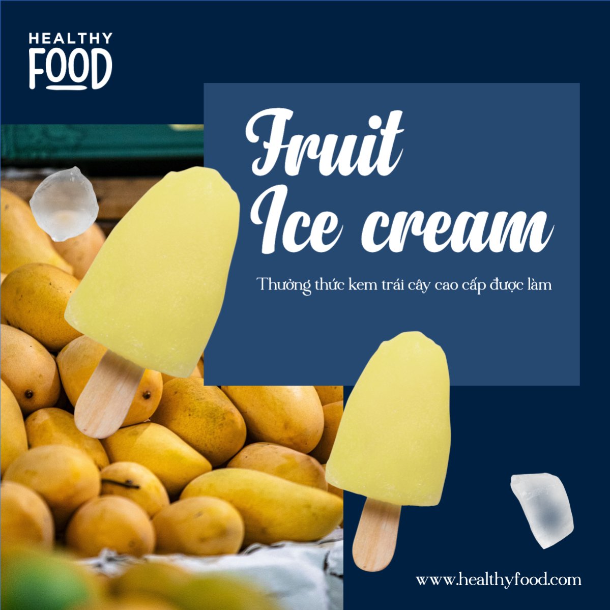 Mẫu Bài post MXH vuông Kem, ice-cream,nước uống, juice, giải khát, F&B, drink — LayerPic