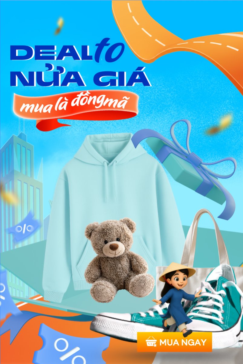 Mẫu Bài post MXH dọc Deal to nửa giá mua là đồng mã — LayerPic