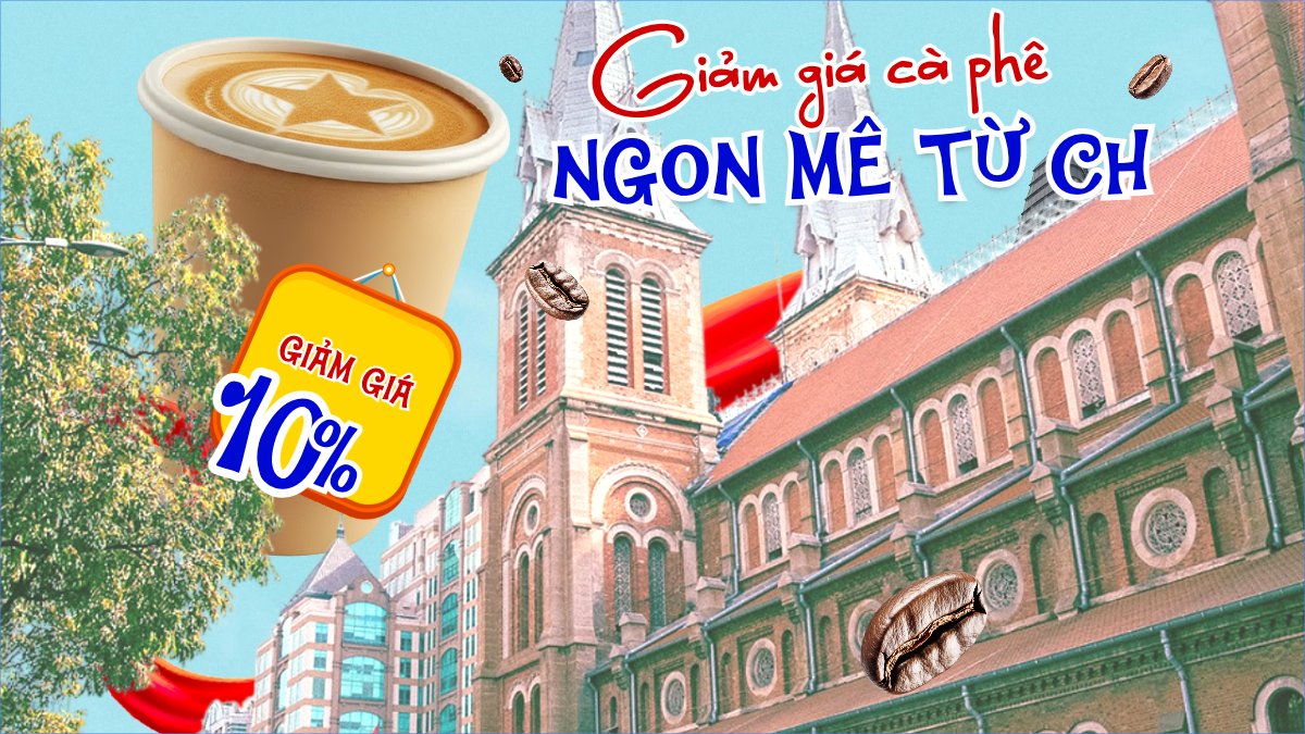 Mẫu Bài post MXH (16:9) Giảm giá cà phê ngon mê từ chối — LayerPic