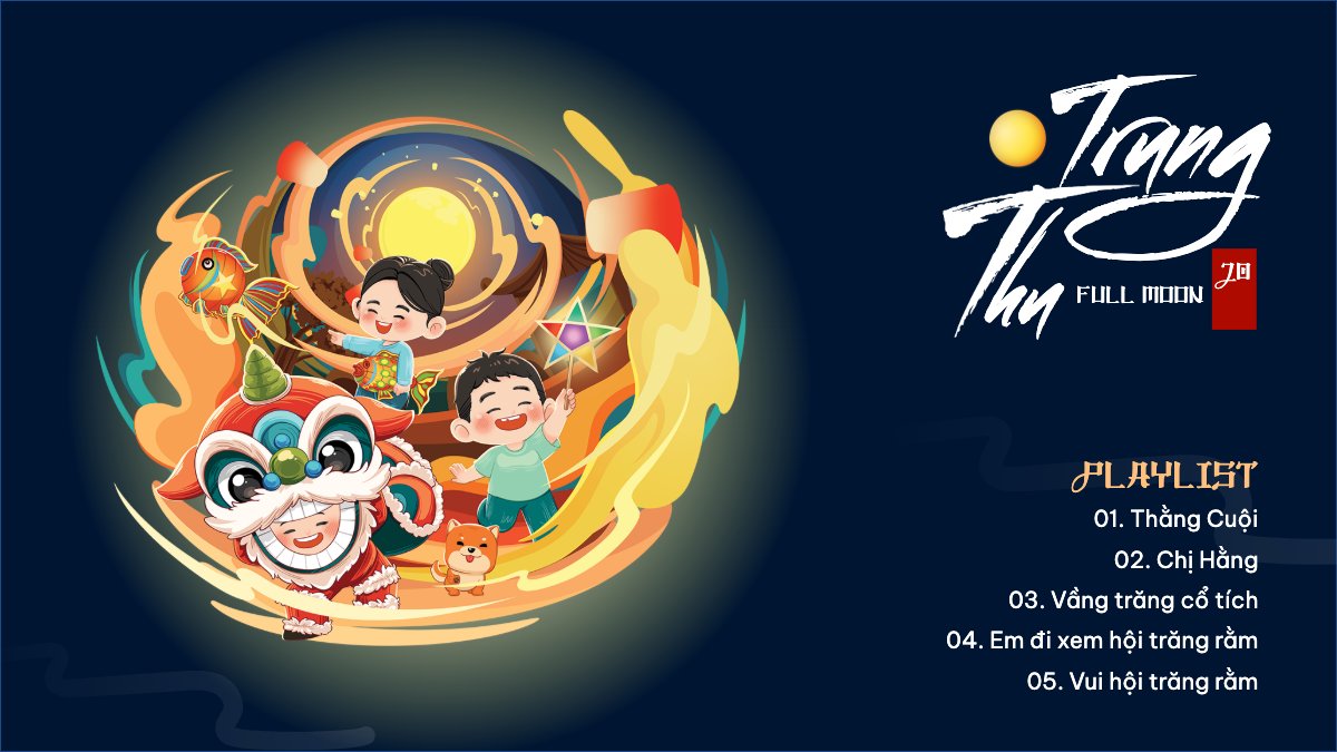Mẫu Bài post MXH (16:9) Trung thu, Tết Đoàn Viên, mid-autumn festival, sự kiện, event, dễ thương, cute, chibi, hoạt hình, cartoon — LayerPic