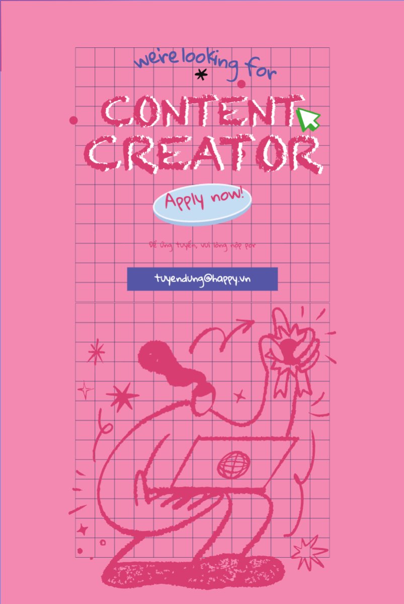 Mẫu Bài post MXH dọc Content creator, nhà sáng tạo nội dung, tuyển dụng, văn phòng, office, dễ thương, cute, đơn giản, simple — LayerPic