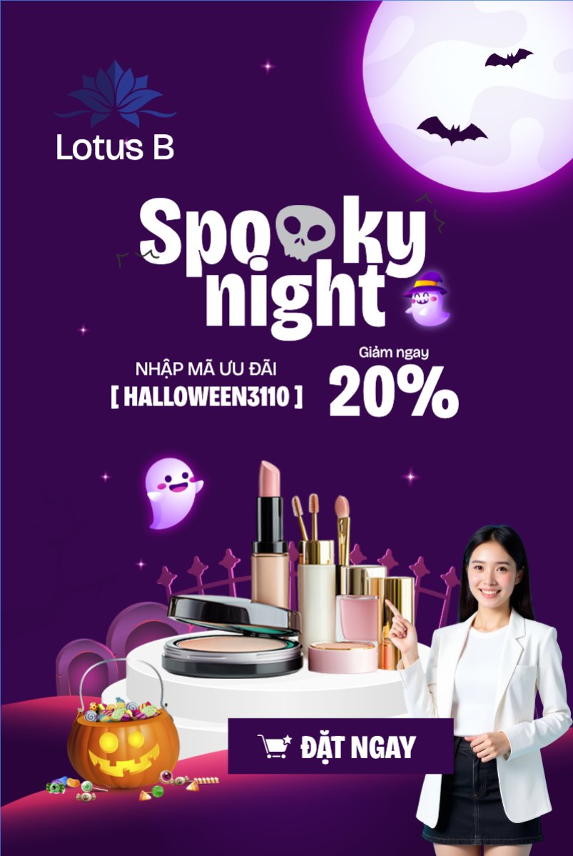 Mẫu Bài post MXH dọc Halloween, lễ hội ma quái, thẩm mỹ, cosmetic, beauty, làm đẹp, sự kiện, event, dễ thương, cute, chibi, hoạt hình, cartoon — LayerPic