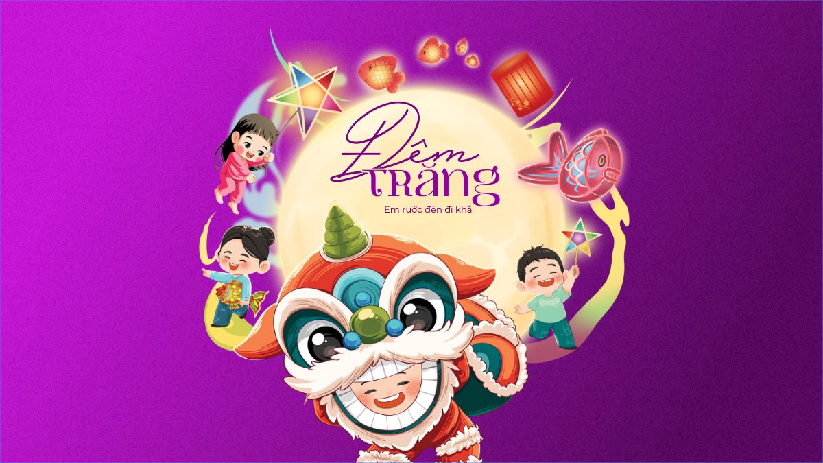 Mẫu Bài post MXH (16:9) Trung thu, Tết Đoàn Viên, mid-autumn festival, lễ hội, sự kiện, event, âm nhạc, giải trí, dễ thương, cute, chibi, hoạt hình, cartoon — LayerPic