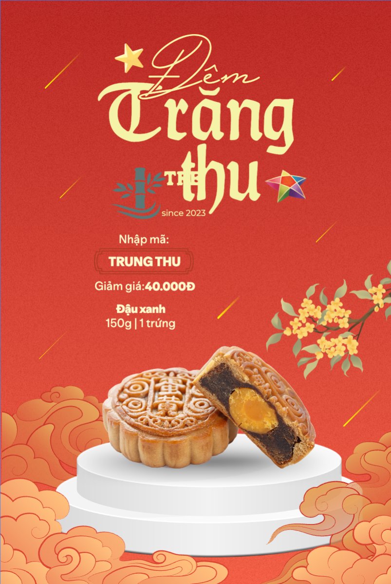 Mẫu Bài post MXH dọc Trung thu, Tết Đoàn Viên, mid-autumn festival, sự kiện, event, lễ hội, festival, ẩm thực, food, bánh trung thu, cute, dễ thương — LayerPic