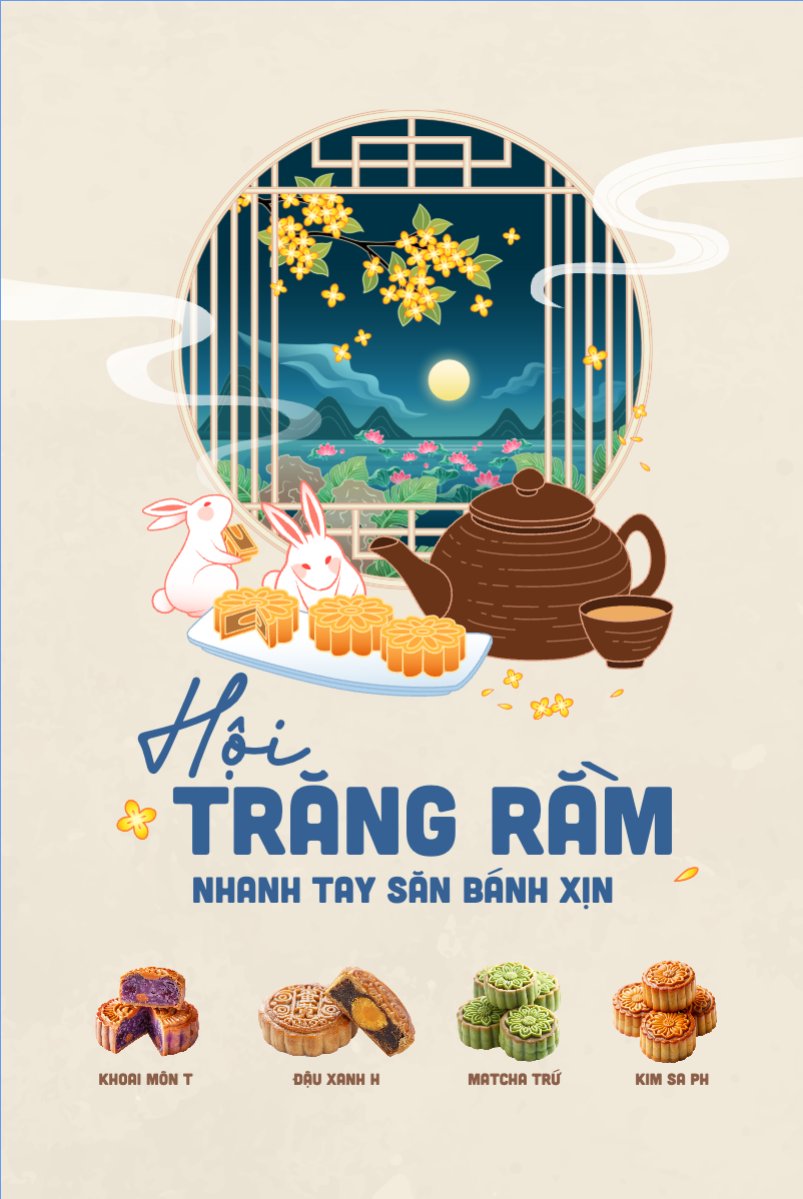 Mẫu Bài post MXH dọc Trung thu, Tết Đoàn Viên, mid-autumn festival, sự kiện, event, lễ hội, festival, ẩm thực, food, bánh trung thu, cute, dễ thương — LayerPic
