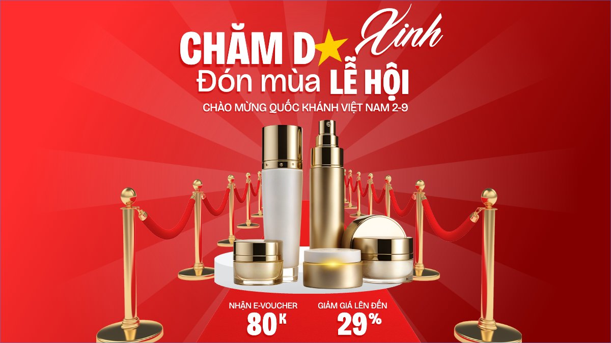 Mẫu Bài post MXH (16:9) 2/9, Quốc Khánh, lễ hội, Việt Nam, làm đẹp, spa, beauty, thẩm mỹ, skincare, hiện đại, modern — LayerPic