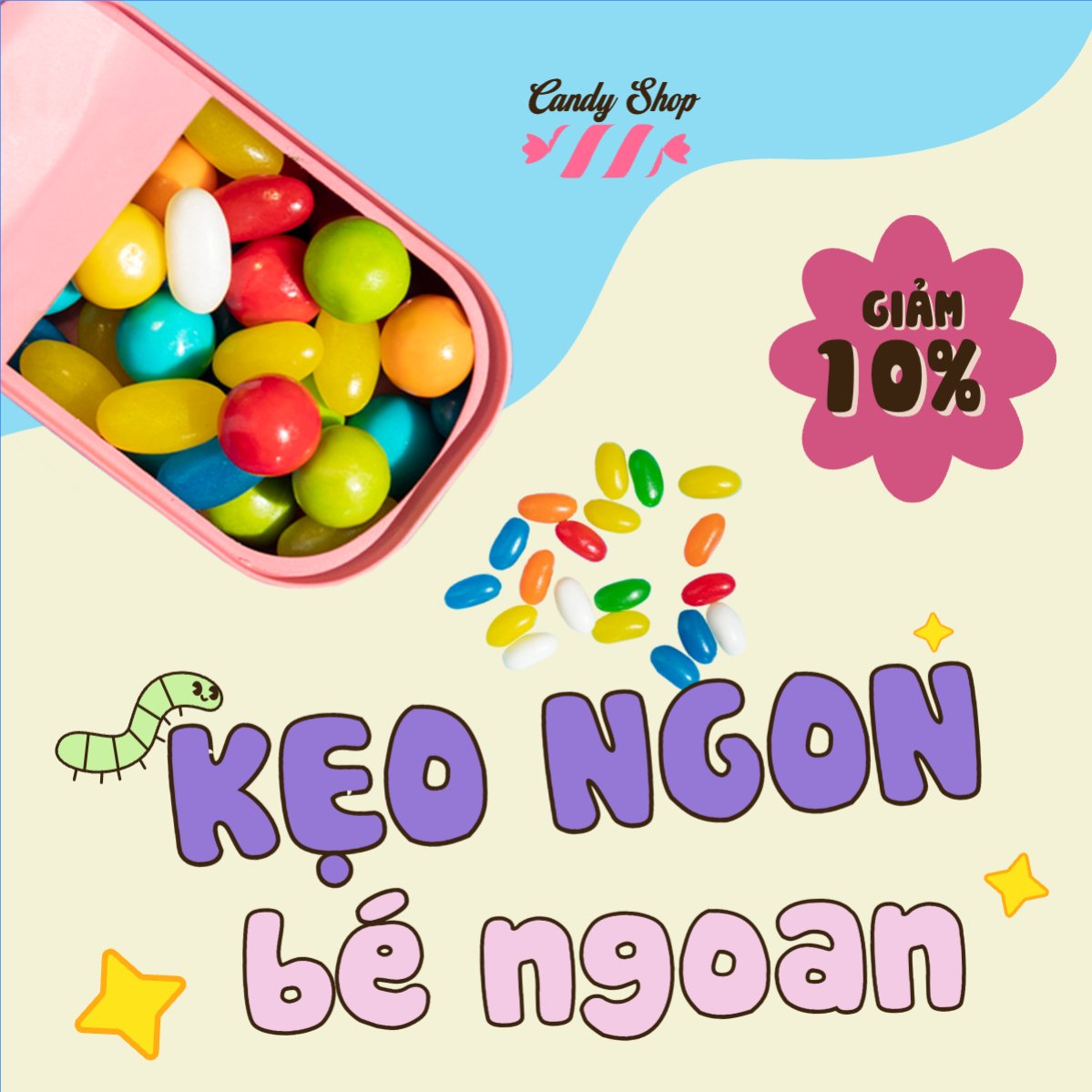 Mẫu Bài post MXH vuông Kẹo, candy, Đồ ăn, food, thực phẩm, ẩm thực, món ăn, F&B, nhà hàng, thức ăn — LayerPic