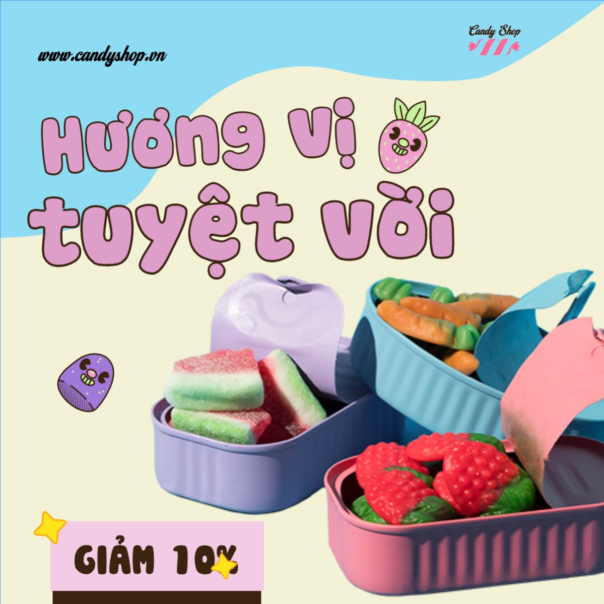 Mẫu Bài post MXH vuông Kẹo, candy, Đồ ăn, food, thực phẩm, ẩm thực, món ăn, F&B, nhà hàng, thức ăn — LayerPic