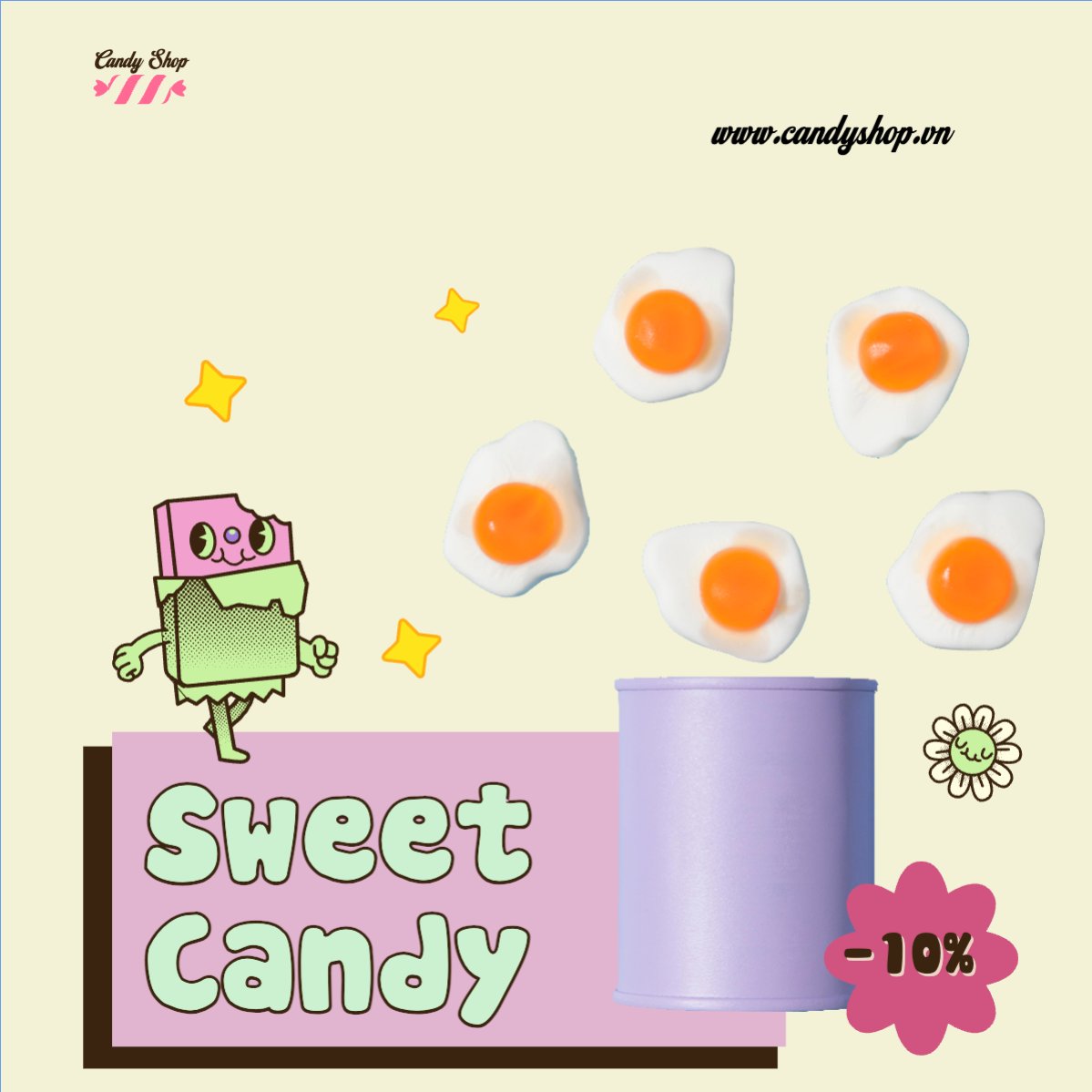 Mẫu Bài post MXH vuông Kẹo, candy, Đồ ăn, food, thực phẩm, ẩm thực, món ăn, F&B, nhà hàng, thức ăn — LayerPic