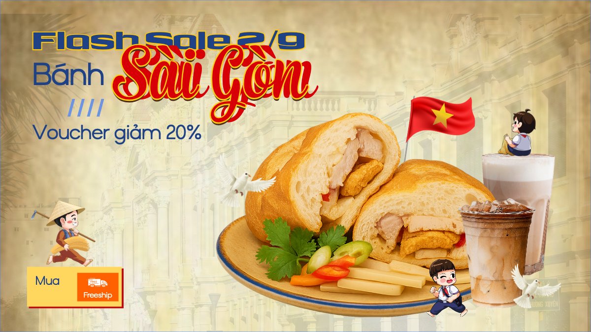 Mẫu Bài post MXH (16:9) 2/9, Quốc Khánh, lễ hội, Việt Nam, đồ ăn, food, thực phẩm, ẩm thực, món ăn, F&B, thức ăn, cổ điển, vintage, retro, classic — LayerPic