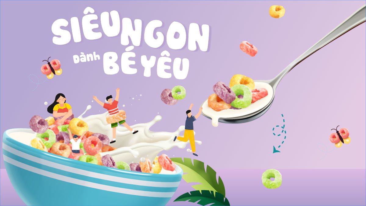 Mẫu Bài post MXH (16:9) Em bé, baby, trẻ em, kids, ngũ cốc, cereal, đồ ăn, food, thực phẩm, ẩm thực, món ăn, F&B, thức ăn — LayerPic