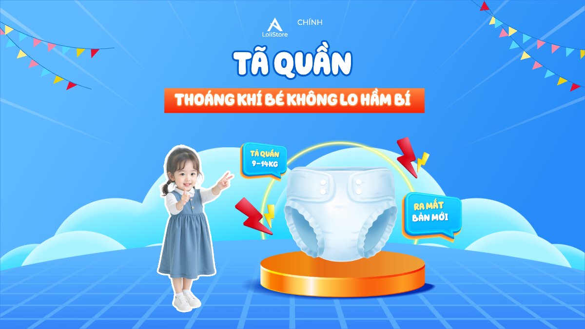 Mẫu Bài post MXH (16:9) Kids, baby, trẻ em, giảm giá, ưu đãi, sale, sức khỏe, tả, bỉm, quảng cáo, sự kiện, event — LayerPic