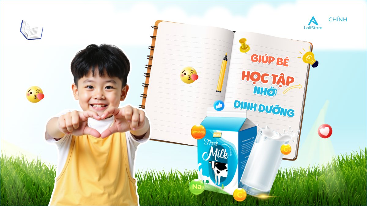 Mẫu Bài post MXH (16:9) Em bé, baby, trẻ em, kids, sữa, milk, đồ ăn, food, thực phẩm, ẩm thực, nước uống, drink — LayerPic