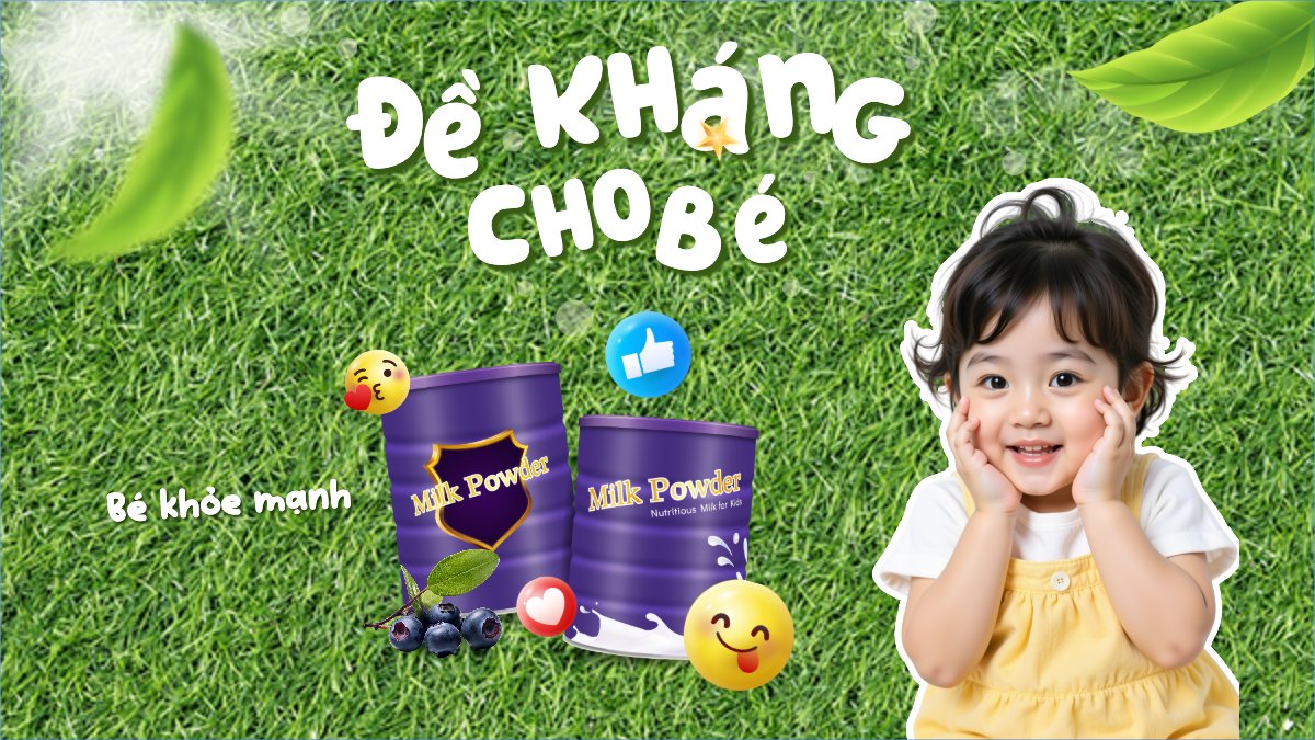 Mẫu Bài post MXH (16:9) Em bé, baby, trẻ em, kids, sữa, milk, đồ ăn, food, thực phẩm, ẩm thực, nước uống, drink — LayerPic