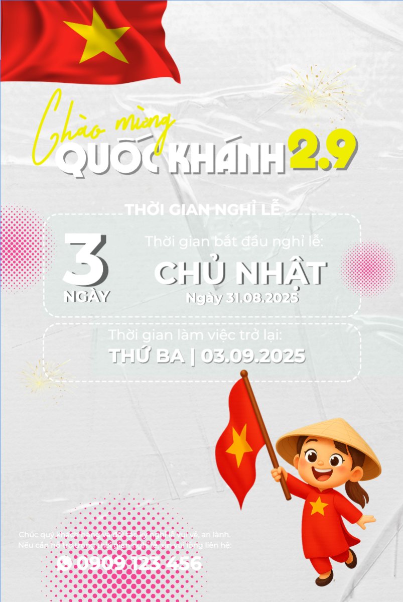 Mẫu Bài post MXH dọc 2/9, Quốc Khánh, lễ hội, thông báo, lịch nghỉ, Việt Nam, sự kiện, dễ thương, cute, chibi, hoạt hình, cartoon — LayerPic