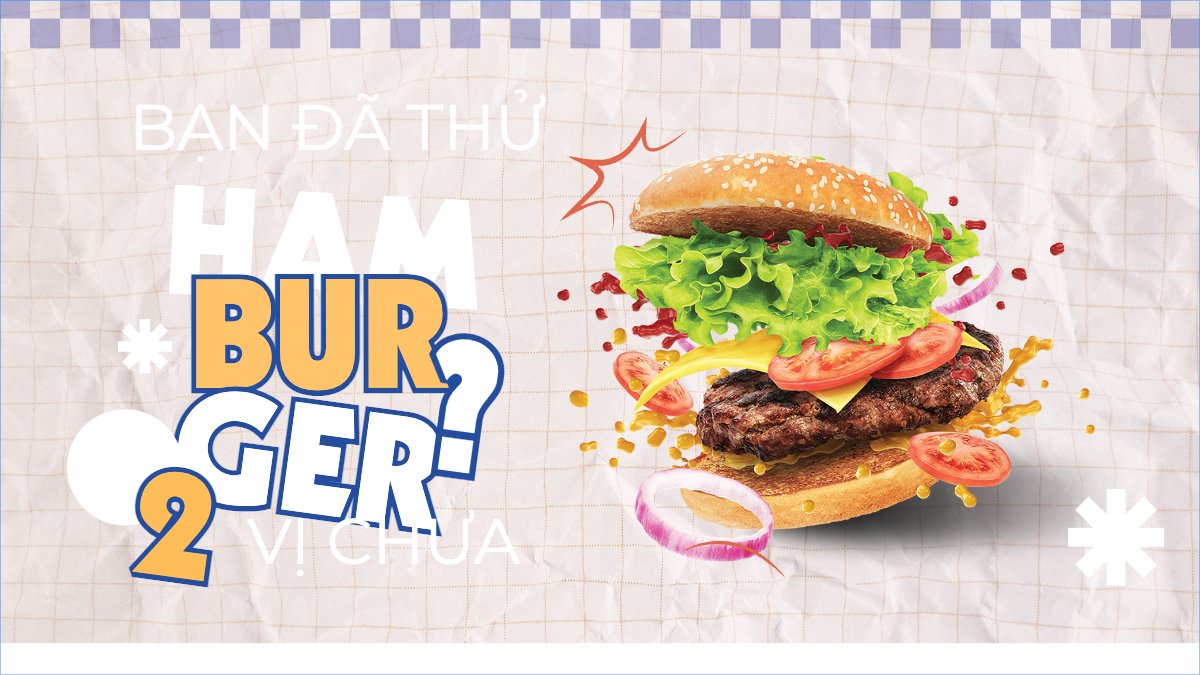 Mẫu Bài post MXH (16:9) Hamburger, đồ ăn, food, thực phẩm, ẩm thực, món ăn, F&B, thức ăn — LayerPic